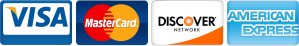 Image of credit cards. We accept Visa, Mastercard, Discover, and American Express.